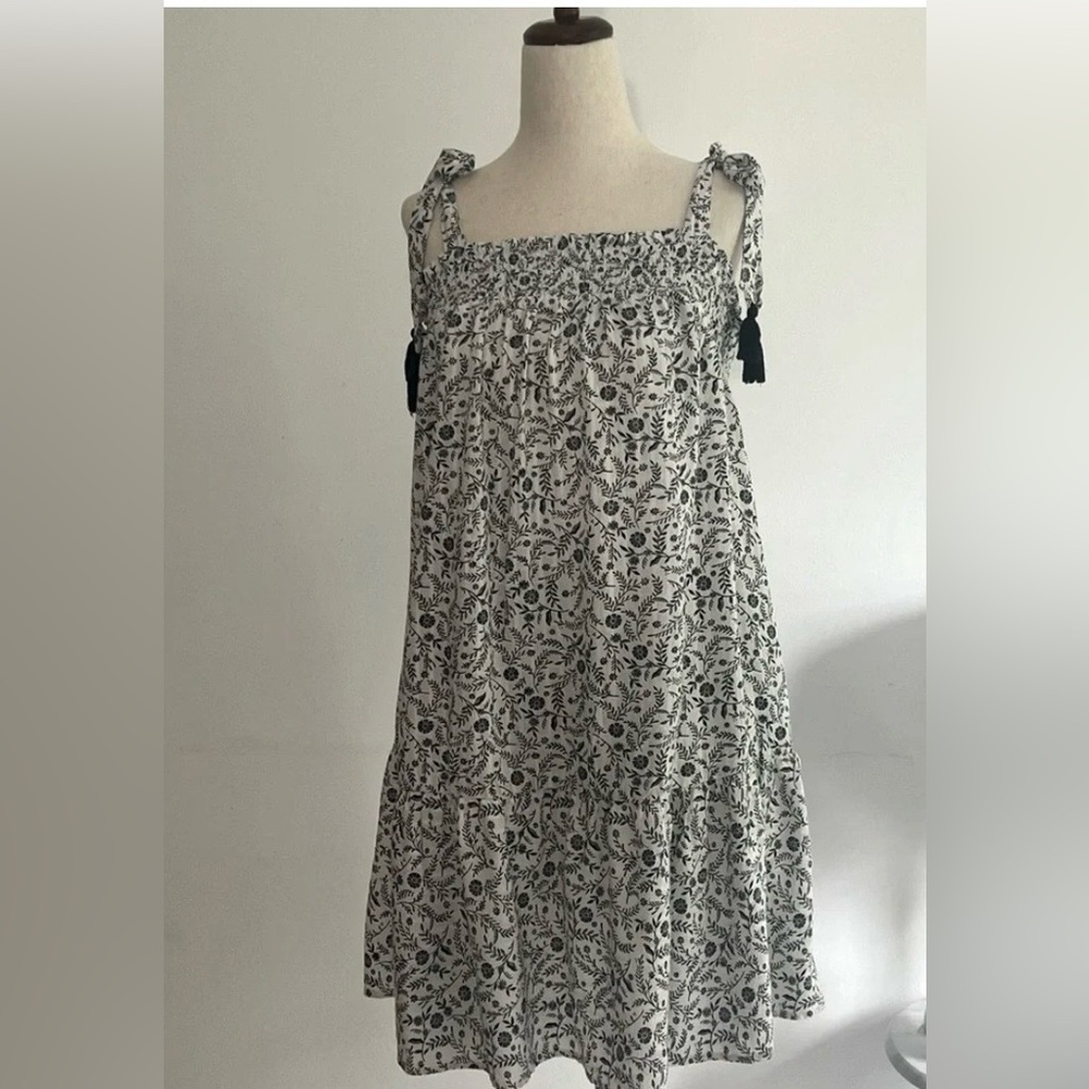 Old Navy White and Navy Floral Tie-Shoulder Mini Dress